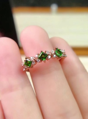 银饰品戒指方形透辉石欧泊简单