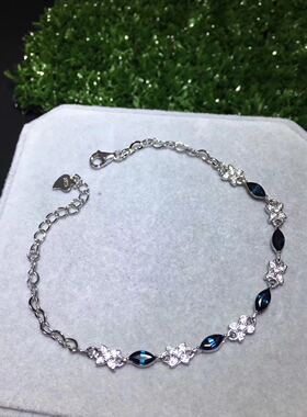 925纯银手链空托代镶马眼蓝宝石