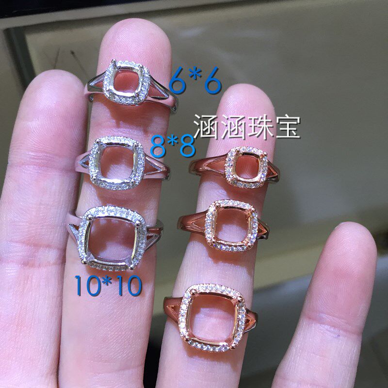 925纯银 活口戒指空托 时尚精致代镶黄晶 托帕石方形 6*68*810*10
