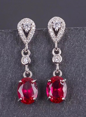 925银耳环空托 个性时尚 代镶翡翠 石榴石 椭圆4×65×76×8mm  x