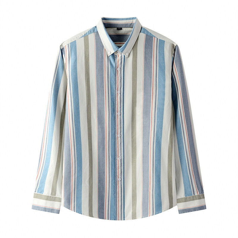 2026春装新款高端男纯棉牛津纺时尚条纹休闲长袖衬衫青年百搭衬衣
