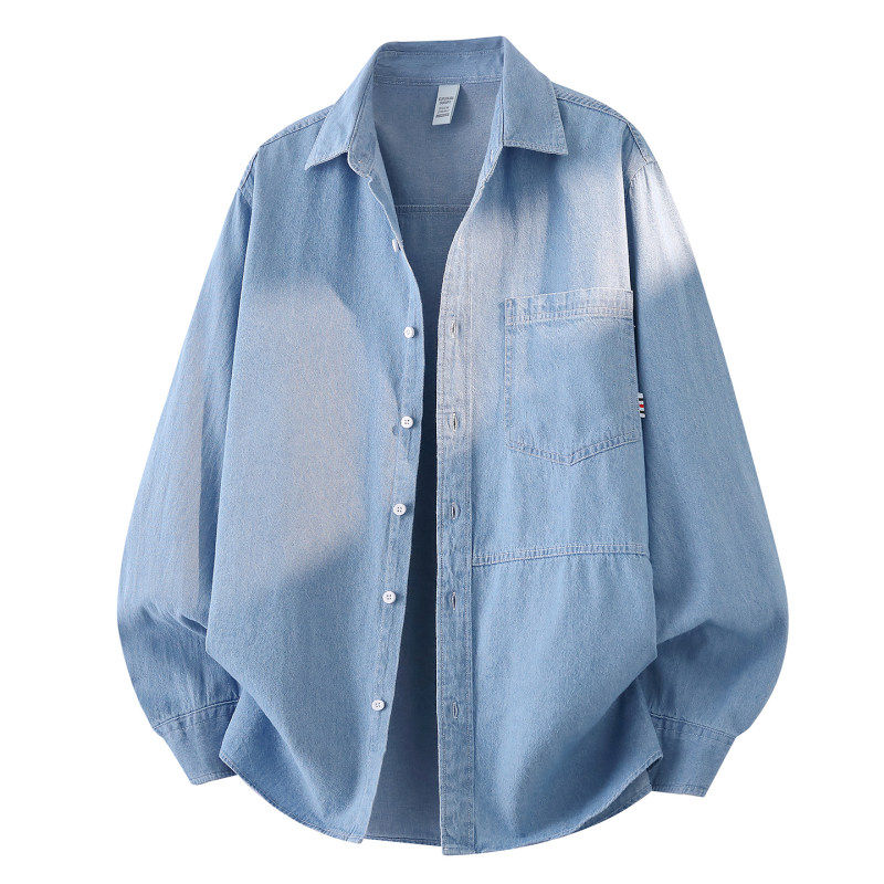 2026春季新款牛仔衬衫男宽松长袖复古港风休闲青年百搭外穿衬衣潮