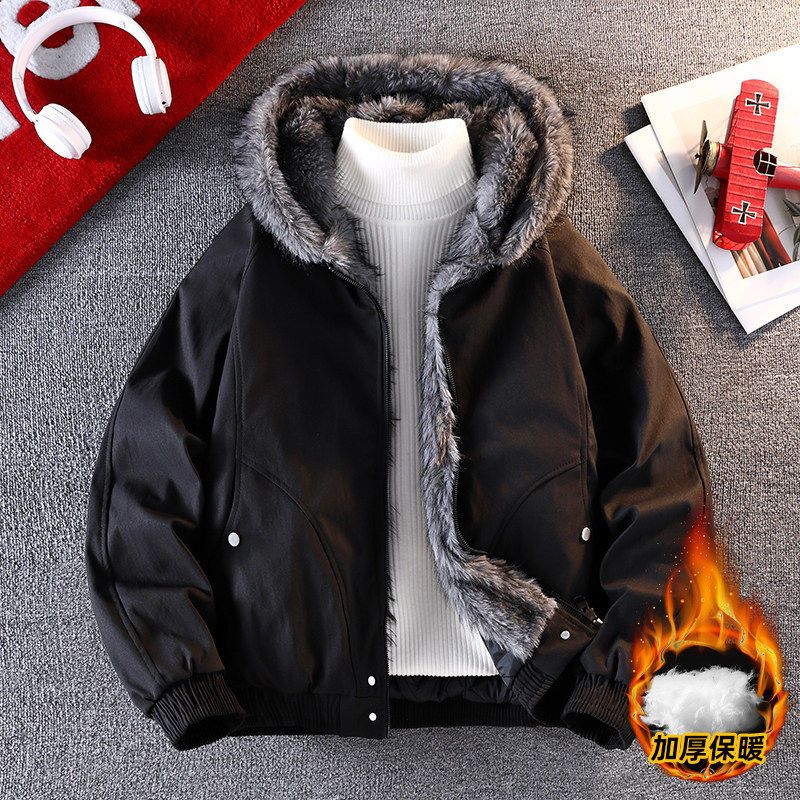 琴子家冬装新款时尚连帽加棉加厚外套男潮流青年棉服百搭保暖上衣