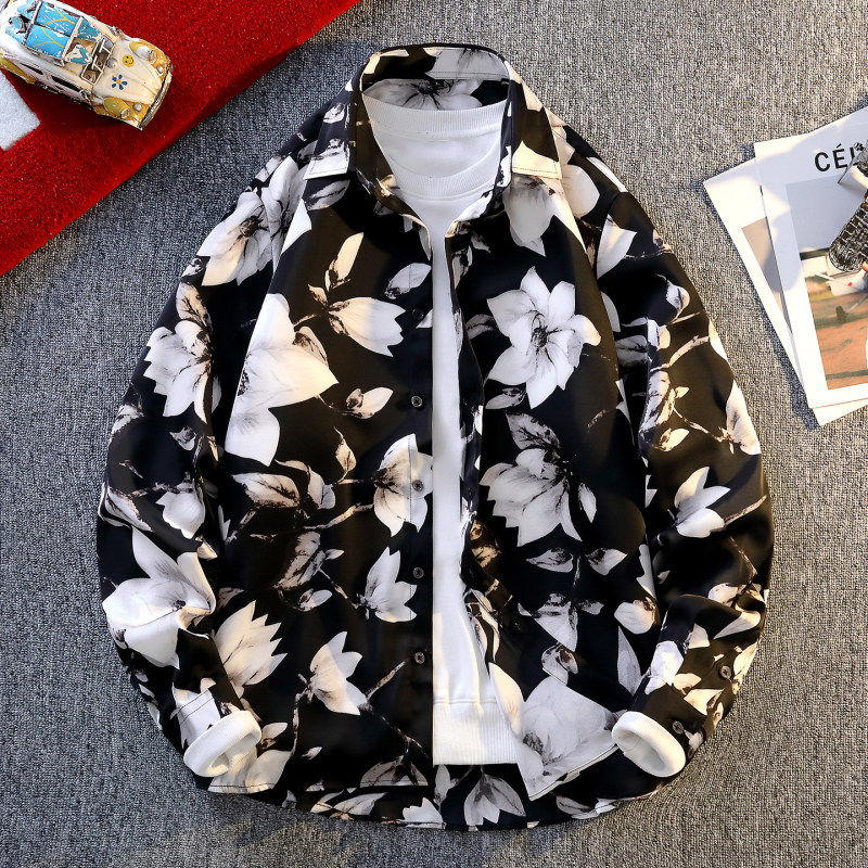 2026男衬衫长袖印花大码青年花衬衫春装上衣百搭潮流时尚休闲衬衣