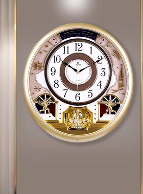 霸王钟表客厅大挂钟欧式时尚创意时钟个性静音石英钟音乐动感挂钟