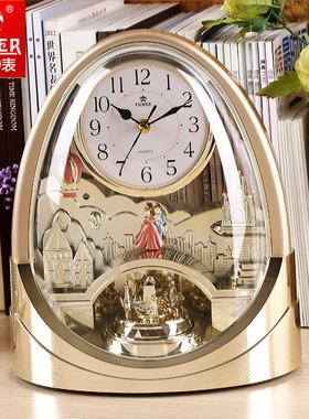 霸王钟表欧式台钟时尚创意音乐座钟台式复古钟表书房装饰静音摆钟