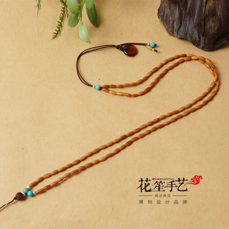 橄榄核绿松石琥珀挂件绳佛牌链