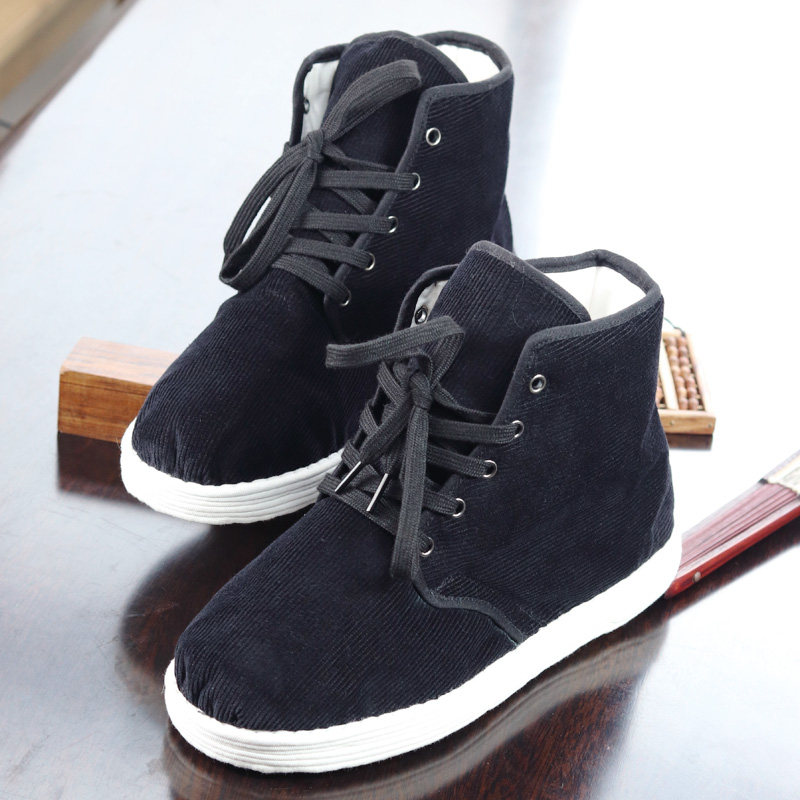 新品纯手工千层底棉鞋女男冬加厚棉花保暖高帮系带黑灯芯绒棉布靴