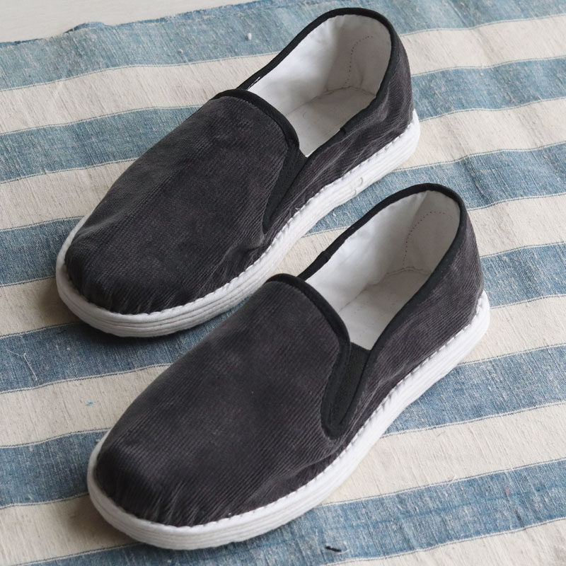 新品纯手工千层底布鞋男女 深灰灯芯绒透气一脚蹬 成人情侣款布鞋