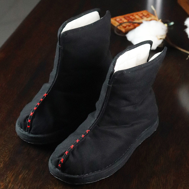 新品纯手工千层底棉花布鞋女 男 冬加厚保暖高帮传统黑色布棉靴子