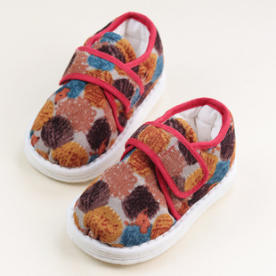 冬季新品纯手工千层底儿童棉布鞋棉花保暖魔术贴男女手纳布底童靴