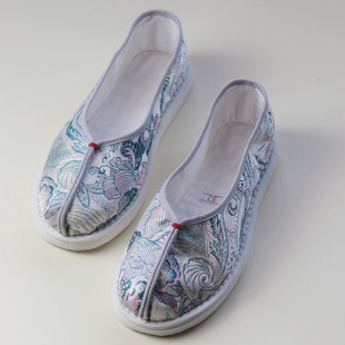 原创纯手工千层底布鞋女 汉服搭配鞋 春意盎然织锦缎透气吸汗女鞋