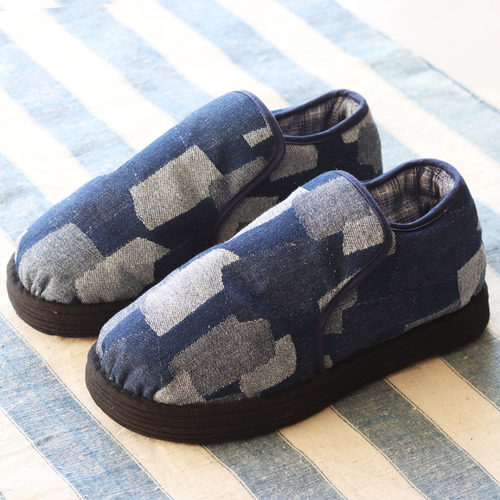 拼色平底棉布鞋棉花保暖复古棉靴