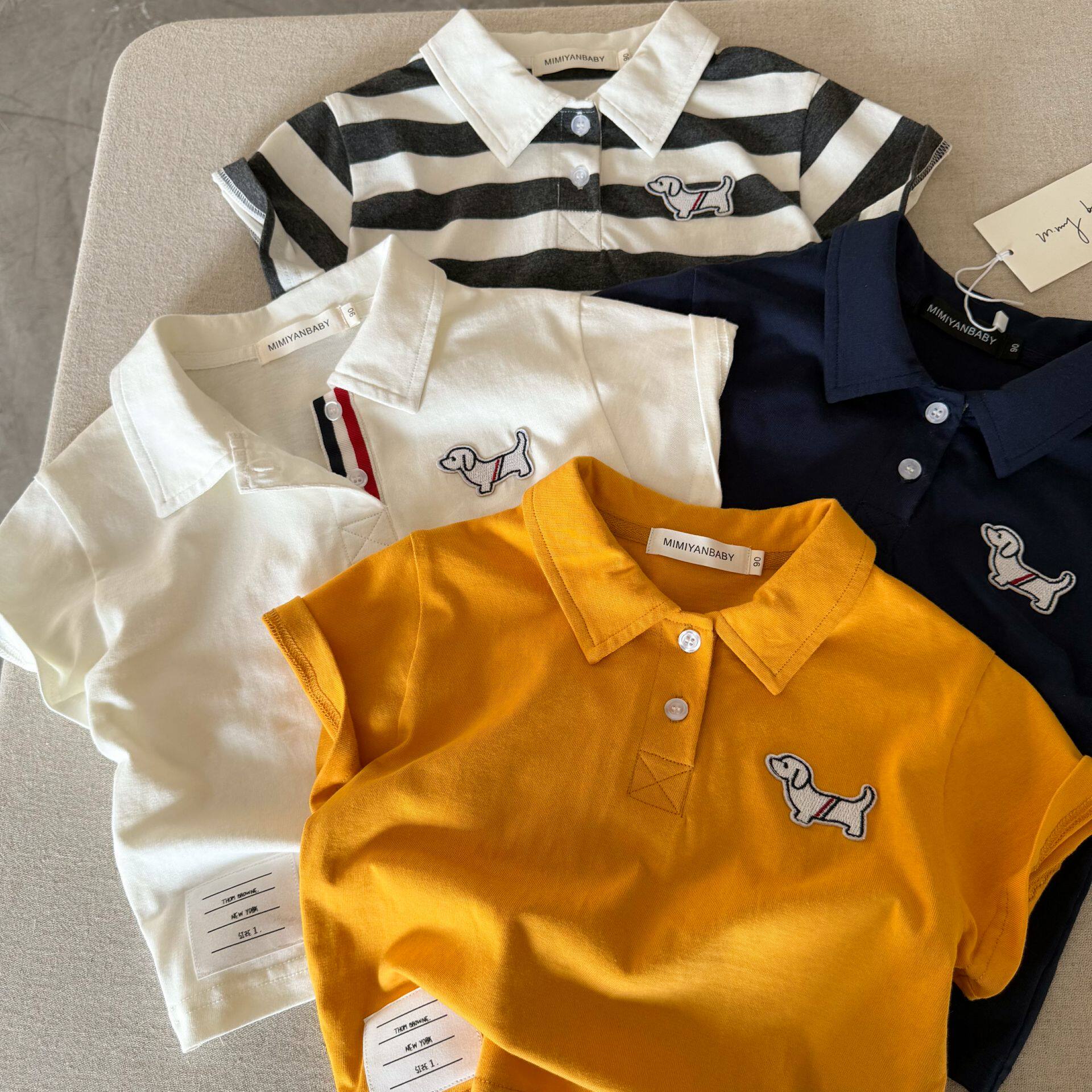 韩版专柜儿童POLO衫2026夏季男女童条纹贴标短袖T宝宝休闲T恤薄款