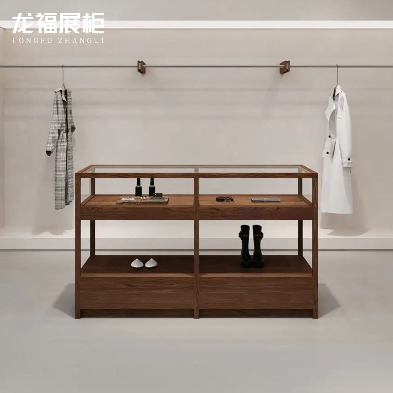 复古储物边柜服装店玻璃中岛流水台女装饰品摆件展示桌店铺陈列台