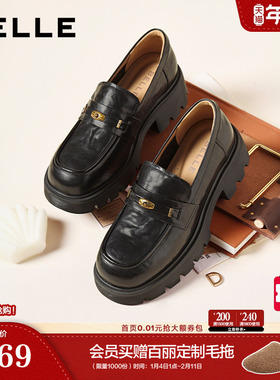 百丽复古一脚蹬JK乐福鞋2026新款学院风真皮黑色小皮单鞋F2A1DA