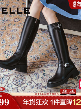 百丽厚底高长靴骑士靴女冬季新款真皮显瘦瘦长筒靴子3NC72DG4