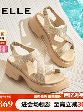 百丽满天星女鞋子厚底高跟法式运动凉鞋夏季外穿拖鞋B2666BL5预
