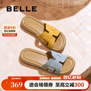 可外穿休闲海边拖鞋 E2T1DBT5预 新款 百丽度假风一字凉拖女夏季