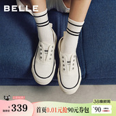 百丽航海家厚底增高小白帆布鞋 子B3037AM6 女26免系带一脚蹬休闲鞋