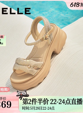 百丽厚底增高一字带凉鞋夏新款妈妈女法式休闲凉鞋D7Z2DBL5