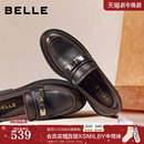 单鞋 真皮黑色小皮鞋 B2973AA6 女2026新款 百丽复古学院复古乐福鞋