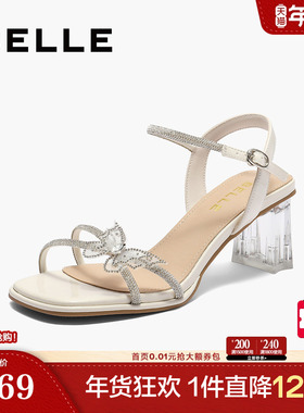 百丽透明粗高跟一字带凉鞋女夏季新款法式凉单鞋子B2642BL5