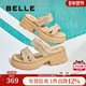 可外穿拖鞋 百丽女鞋 D7Z1DBT5 新款 妈妈鞋 子亮钻厚底休闲拖鞋 夏季