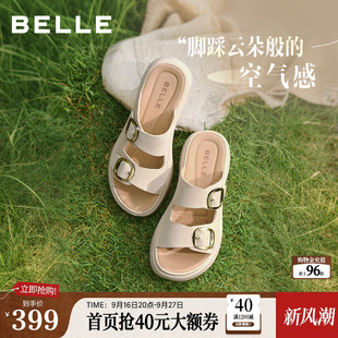 百丽休闲凉鞋女2026夏季新款软底鞋送妈妈拖鞋子真皮外穿F5T1DBT6