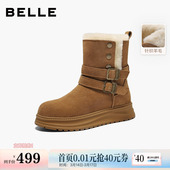 东北靴F3A1DDZ5 保暖毛毛棉鞋 百丽复古厚底雪地靴女冬季 新款