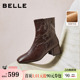 显瘦粗高跟防滑短靴子F2Q1DDZ5 新款 百丽超软羊皮加绒时装 靴冬季