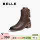 新款 靴冬季 休闲短靴B2879DD5 子简约抓皱粗高跟时装 百丽女鞋