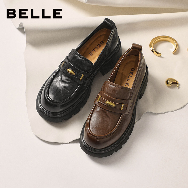 百丽女鞋复古抓皱乐福鞋粗跟增高乐福鞋,女鞋,乐福鞋（豆豆鞋）,淘宝优惠券,粉丝福利购,淘宝优惠卷