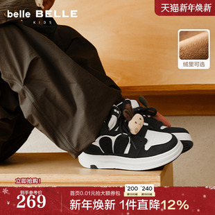 加绒运动休闲鞋 软底女中童2025新款 V5118D85 高帮休闲板鞋 百丽童鞋