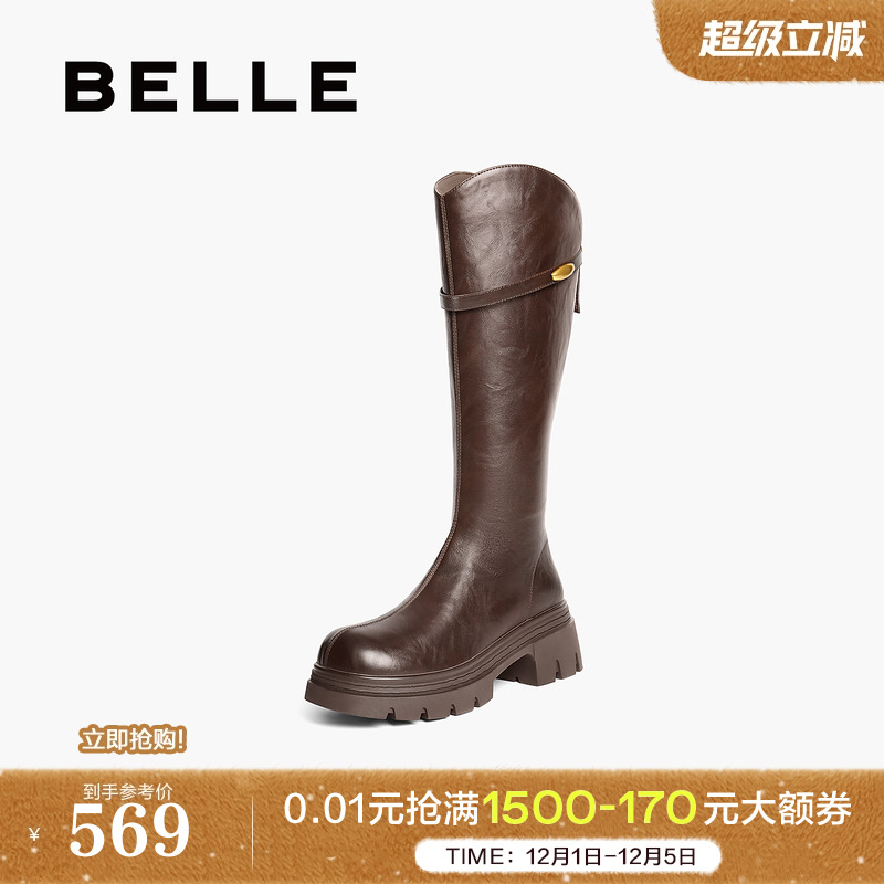 百丽高长骑士弹力靴女鞋冬季新款厚底加绒显瘦长筒靴子B2833DG5