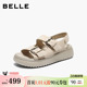 透气休闲凉鞋 新款 子F4S1DBL6 女2026夏季 百丽复古厚底运动勃肯凉鞋