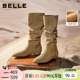 任素汐同款 高筒靴堆堆长筒靴 百丽女靴子复古美拉德西部靴新款
