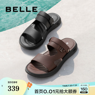 沙滩凉鞋 夏季 百丽男鞋 皮凉鞋 男7YG01BL3 商场同款 休闲真皮户外拖鞋