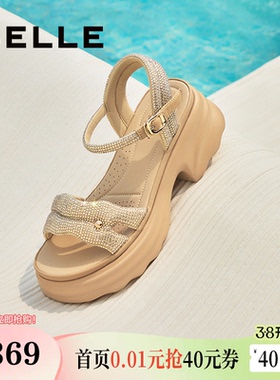 百丽厚底增高一字带凉鞋夏新款妈妈女法式休闲凉鞋D7Z2DBL5