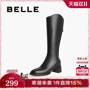 百丽女靴显瘦弹力靴2023冬季 靴子骑士靴高跟长筒靴A2L1DDG3 新款