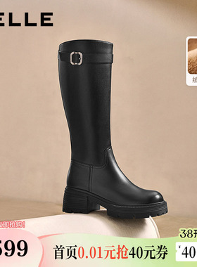 百丽厚底高长骑士靴女冬季新款真皮显瘦瘦长筒靴子E6A1DDG5