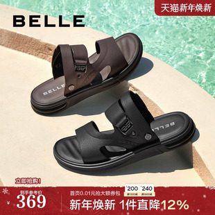 男款 百丽男鞋 真牛皮休闲沙滩爸爸凉鞋 两穿夏季 8GE01BL4 户外凉拖鞋