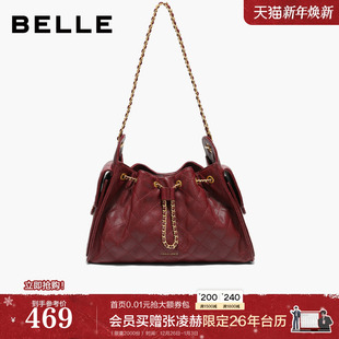 百丽包包女25新小香风单肩腋下包红色托特包X7210AX6 新年礼物