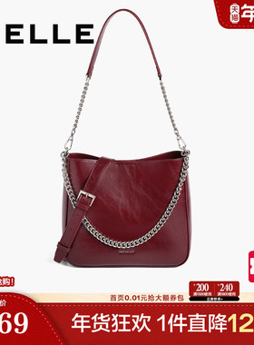 百丽包包女25新款大容量斜挎腋下水桶托特包红色新娘婚包BL813BX5