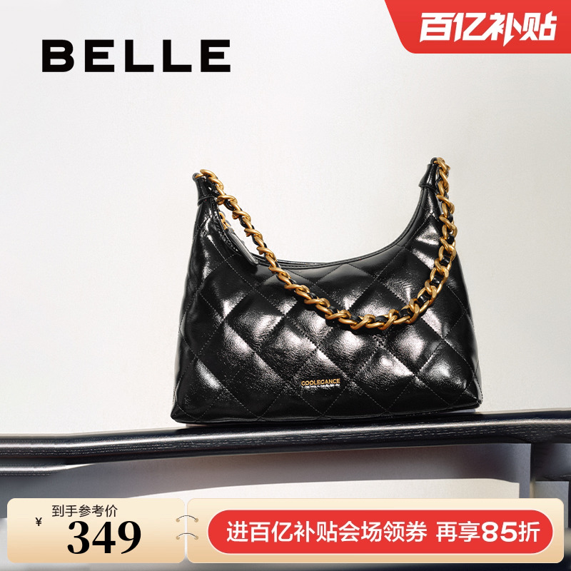 百丽小香风菱格腋下包