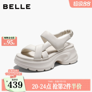 百丽运动凉鞋厚底增高羊皮女鞋子26夏季新款沙滩鞋子B3145BL6