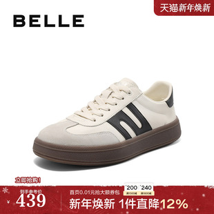 复古运动板鞋 2025春新厚底男士 8QF01AM5 板栗德训休闲鞋 百丽男鞋