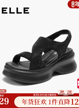 百丽厚底水钻法式休闲运动凉鞋夏季新款增高鞋子E2W1DBL5