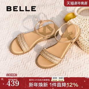 绝美海边平底单鞋 百丽一字带凉鞋 法式 新款 3CQ36BL5 女2025夏季