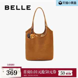 百丽包包女礼物miu系复古绒面单肩手提大容量托特包BL856CX5